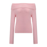 dream clothes Autumn and Winter Gentle Style Pink off-Shoulder Sweater Atmosphere Sweater Top Women's Elegant Slim Fit