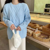 outfit inspo fall Gentle Autumn and Winter Soft Glutinous All-Match Milk Blue Twist Loose Pullover Knitted Sweater Lazy Wind Outer Wear Thickened Women