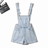 Summer Korean Style Student Denim Suspender Pants Women's Preppy Style Wide Leg Shorts Loose Curling Denim Tide