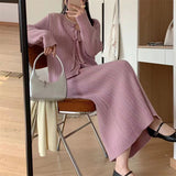 comfy school outfits Autumn and Winter Wear Two-Piece Women's Korean-Style Elegant Bottoming Knitted Dress + Lazy Sweater Coat Lace-up Top