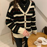 teacher outfits Korean Style Retro Hollow Flower Jacquard Sweater Women's Knitted Cardigan New Autumn Knitted Long Sleeve Cardigan Coat Fashion