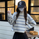 joker costume female outfit Sweet Striped Milk Short Sweater Women's Clothing Autumn and Winter Lazy Gentle Wind Wear Top Small