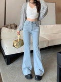 throwback thursday outfits spirit week Retro Washed Nostalgic Jeans Women's Autumn High Waist Slim Stretch Micro Flared Pants