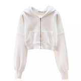 Autumn and Winter New Fashion Zipper Hoodie Coat Pure Cotton High-Grade Hooded American Sports Short Sweater for Women