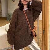 frat outfits Lazy Style Mori Loose round Neck Pullover Women's Autumn and Winter New Retro Solid Color plus Size Sweater Women's