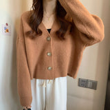 datenight fall outfits Korean Gentle Style Solid Color Simple Sweater Women's Coat Spring and Autumn Slim Slimming Short Knitted Cardigan