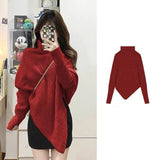 outfit inspo fall Women's Thick Irregular Turtleneck Sweater Winter Slimming Retro Hot Girl Knitted Top Korean Style