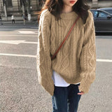 women’s fall fashion Autumn and Winter Thickened Maillard Vintage Twist Sweater Women's Loose Outer Wear Thick Needle Sweater Lazy Style Sweater