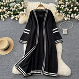 2000s fashion Sweater Women's Autumn and Winter Wear Lazy Style Mid-Length Outer Shawl Women's Retro Contrast Color Loose All-Match Sweater Coat