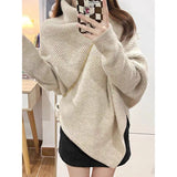 Lanfubeisi outfit inspo fall Women's Thick Irregular Turtleneck Sweater Winter Slimming Retro Hot Girl Knitted Top Korean Style