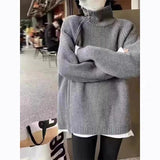 outfit inspo fall Autumn and Winter New High Lapel Double Zipper Women's Elegant Lazy Style Mid-Length Loose Western Style Sweater Trendy Sweater