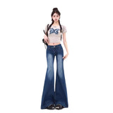 y2k outfits American-Style High-Grade Waste Soil Jeans Autumn Slimming Low Waist Wide-Leg Pants Retro Korean Casual Trousers