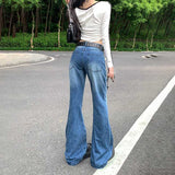 y2k outfits American Retro Low Waist Hot Girl Flared Pants Slimming Jeans Women's Early Autumn Trousers Lengthened