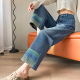 2000s fashion Women's Wide-Leg Jeans Fall New High Waist Versatile Slimming Loose Contrast Color Cropped Straight Pants