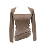 casual outfits Paper People Autumn Elegant French Retro Square Collar Open Collarbone Slim Slimming Sweater Inner Top