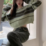 college outfits Striped Sweater Women's Autumn and Winter New Women's Chic Gentle Design Fashionable All-Match Sweater Top