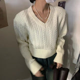 casual outfits High Waist Thread Pullover V-neck Tight Waist Short Twist Sweater Women's Fashionable Slimming Autumn and Winter New