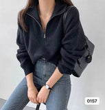 outfit Korean-Style Lady Elegant Solid Color Simple Zipper Long-Sleeved Sweater Autumn Warm Top Fashion Casual Western Style All-Matching