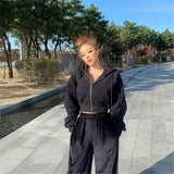 Autumn and Winter New Korean Style Hooded High Waist Casual Zipper Cardigan Coat Fashionable Sports Short Sweater Women's Fashion