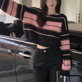 college outfits Striped Sweater Women's Autumn and Winter New Women's Chic Gentle Design Fashionable All-Match Sweater Top