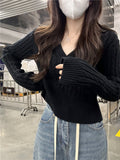 casual outfits Autumn Women's Mishen * Hooded Twist Sweater Women's Autumn Short V-neck Tight Waist Sweater Pullover Top