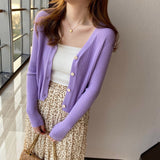 datenight fall outfits V-neck Knitted Cardigan Women's Spring and Summer Top Sweater Short Slim Sweater Small Coat