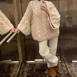 fall outfits 2024 Spring and Autumn Fashion Elegant round Neck Bell Sleeve Knitted Sweater Loose All-Match Top