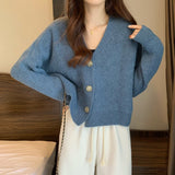 datenight fall outfits Korean Gentle Style Solid Color Simple Sweater Women's Coat Spring and Autumn Slim Slimming Short Knitted Cardigan