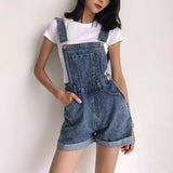 Summer Korean Style Student Denim Suspender Pants Women's Preppy Style Wide Leg Shorts Loose Curling Denim Tide