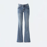 y2k outfits Autumn and Winter American Retro Hot Girl Low Waist Flared Pants Simple Slim Slimming Stretch Jeans