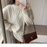 outfit inspo fall Gentle Sweet Style Autumn and Winter Soft Glutinous All-Match round Neck Twist Loose Pullover Sweater Outer Wear Sweater Top