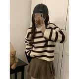 joker costume female outfit Sweet Striped Milk Short Sweater Women's Clothing Autumn and Winter Lazy Gentle Wind Wear Top Small