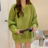 y2k outfits Solid Color Fleece-lined Sweater Women's Autumn and Winter Korean Style Loose Casual Top T-shirt Female Student Couple Coat Bottoming Shirt