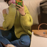 fall outfits women Fashionable Lazy Style Ingot Needle Thick Line Sweater Cardigan Women's Autumn Lantern Sleeve Loose Knitted Coat