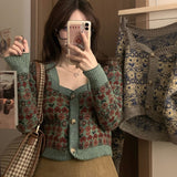 fall outfits aesthetic Fall New Korean Style Elegant Retro Flower Age-Reducing Sweet Knitted Sweater Long Sleeve Cardigan Coat for Women