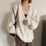 Chunky Knit Cardigan Women Long Sleeve V-Neck Button Up Sweaters Jacket Chic Knitwear Autumn Winter Outfit LANFUBEISI