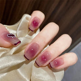 24Ps/Set Medium Long French Fake Nails Bow Japan Nude Pink with Pearls Artificial Acrylic Press on Nails Removable Stick on Nail LANFUBEISI