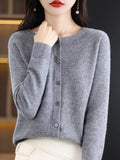 New Fashion Autumn 100% Pure Merino Wool Womens O-neck Cardigan Cashmere Sweater 2023 Female Clothing Grace Knitwear Korean Tops LANFUBEISI