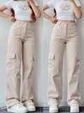 LANFUBEISI Y2K Women Vintage Cargo Pants Streetwear Techwear Korean Harajuku Parachute Pants Beige Sweatpants Wide Leg Joggers Trousers