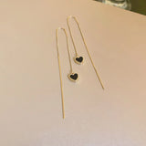 LANFUBEISI Black Heart Ear Line Long Hanging Earrings for Women Gold Color Ear Wire Piercing Earring Accessories Jewelry