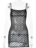 Sexy Backless Lace Transpanrent Slip Mini Dress for Girls Elegant Summer Y2K Fairy Grunge Sleeveless Slit Dresses LANFUBEISI