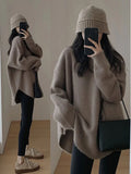 Casual Loose Knit Pullover Women Solid O-neck Fluffy Sweater Female 2023 Autum Warm Soft Fashion Long Sleeve Lady Knitwear LANFUBEISI