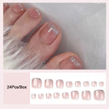 Fashion Nude Pink DIY Pedicure French Fake Toenails With Designs Removable Square Short Toe Nails Press On Nails False Toenail LANFUBEISI