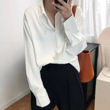 Button Up Satin Silk Shirt Vintage Blouse Spring Fashion Women Korean Tops Lady Long Sleeves Loose Street Shirts Blusas LANFUBEISI