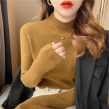 Autumn Winter Women Mock neck Sweaters Pullover Tops Knitwear Fashion Female Long Sleeve Skinny Elastic Casual Knitted Shirts LANFUBEISI