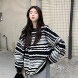 Oversized Sweater Women Autumn Vintage Streetwear Striped Loose Long Sleeve Pullover Harajuku All Match Casual Midi Jumpers LANFUBEISI