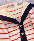 Women Cardigans Sailor Collar Single Breasted Chic Knitted Tops 2024 New Solid Fashion Striped Stretch Female Sweater LANFUBEISI