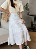 Spring Summer Women Chiffon Skirts Vintage High Waist Elastic Patchwork White Black Chic Long Cake A-line Skirt for Student LANFUBEISI