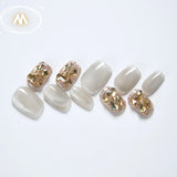 10Pcs Handmade Nail Set French Cat Eyes Red Nails Long Press on Nails Almond Reusable Acrylic Fake Nails with Glue Stick-on LANFUBEISI