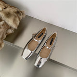 LANFUBEISI Spring Square Toe Ballet Shoes Fashion Low Heel Mary Jane Shoes Casaul Silver Shallow Buckle Soft Sole Shoes